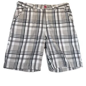 QuikSilver Edition Hybrid Short Men W36* All Cotton Black Grey Plaid Skater Surf